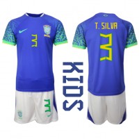Maglie da calcio Brasile Thiago Silva #3 Seconda Maglia Bambino Mondiali 2022 Manica Corta (+ Pantaloni corti)